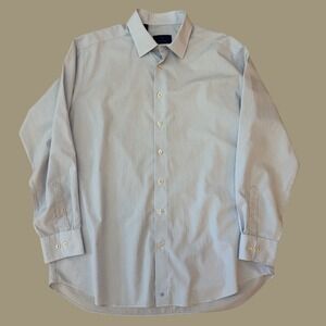 David Donahue Mens Blue White Micro Check Cotton Button Dress Shirt 18 36/37